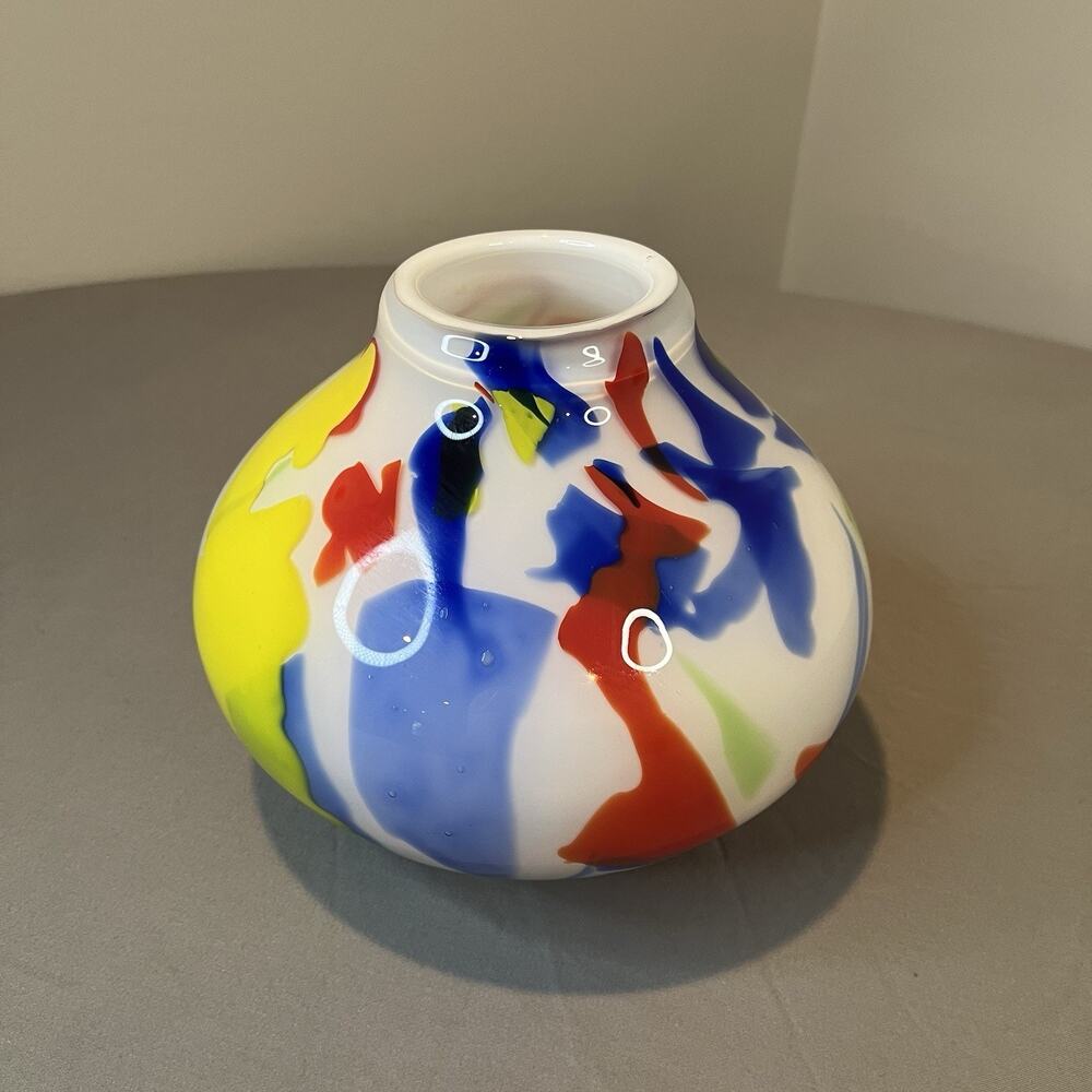 Eastern Art Glass Multi Colored Vase Mid Century Modern Hand Blown